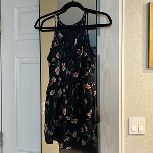 Sienna sky navy blue romper, XS with floral design
